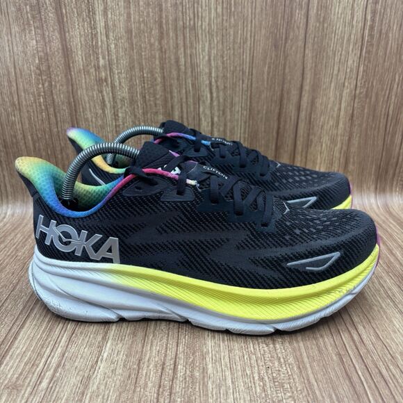 Hoka One One Clifton 9 Mens Size 10 D Black Multi Athletic Sneakers New Insoles